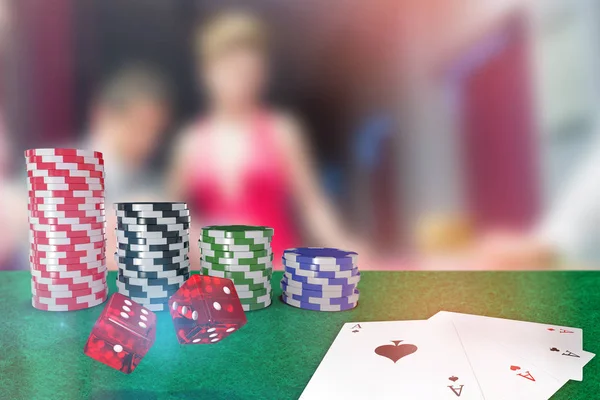 Playing cards against image of blurred people — Stock Photo, Image