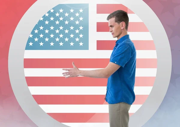 Man schudden zijn hand tegen de Amerikaanse vlag — Stockfoto