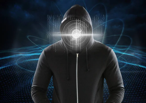 Hacker with a digital circle on his face — Stock Photo, Image