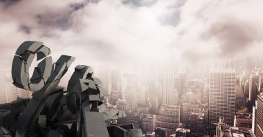 cityscape yüzde sembolü ile 3D kırık Beton taş