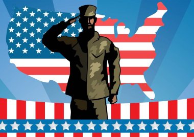 Askerin önünde Amerikan harita çizim