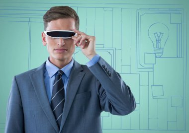 İş adamı sanal gerçeklik kulaklık 