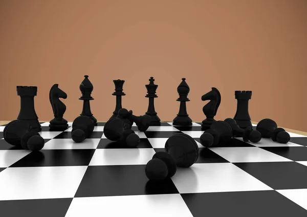 Schackpjäser mot brun bakgrund — Stockfoto