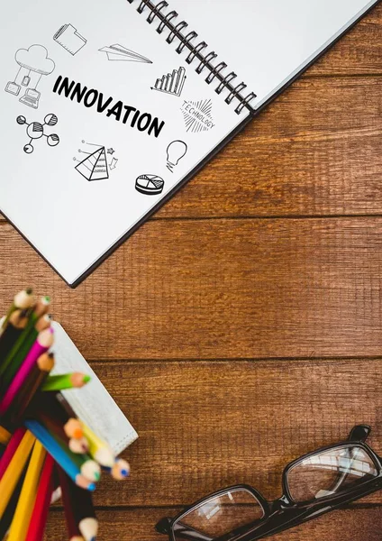 Innovación doodle en el bloc de notas siguiente — Foto de Stock