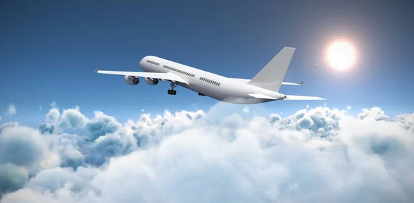 白い雲の風光明媚なビューに対してグラフィック飛行機 — ストック写真