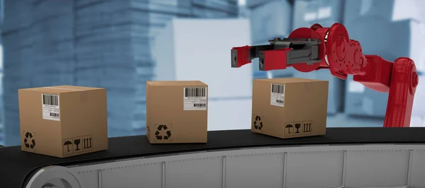 Composite image of cardboard boxes on 3d production line — Stock Photo, Image