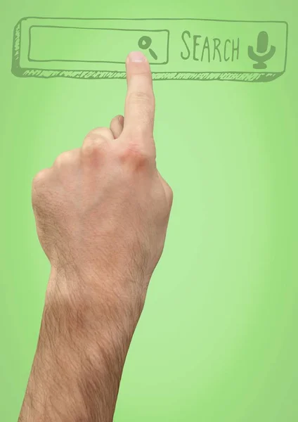 Hand pointing at 3D search bar — Stock Photo, Image