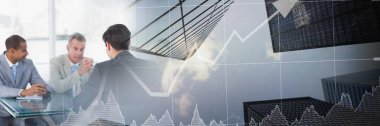 İş toplantısı şehir ekonomi grafik geçiş ile pencere tarafından