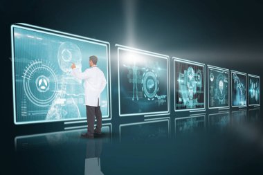 Yakışıklı doktor işaret eden bileşik 3d görüntü