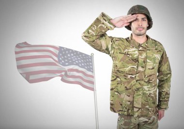 asker Amerikan bayrağı önünde