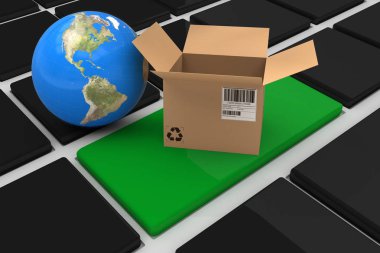 dünyanın açık karton kutu ile 3D görüntü