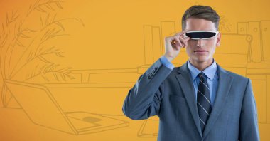 İş adamı sanal gerçeklik kulaklık