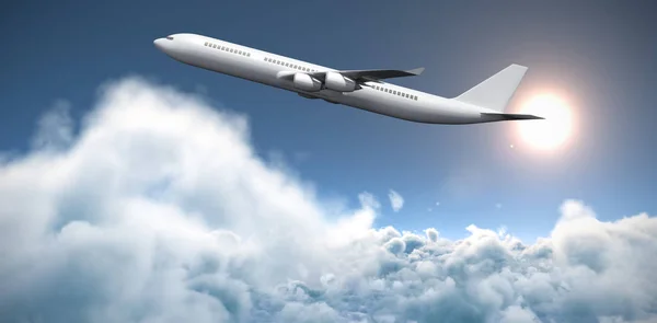 Beyaz bulutlar doğal görünümünü karşı grafik uçak — Stok fotoğraf