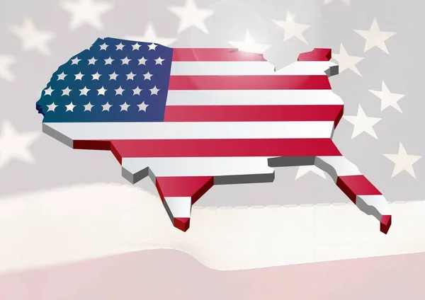 Карта США, покрытая американским флагом — стоковое фото