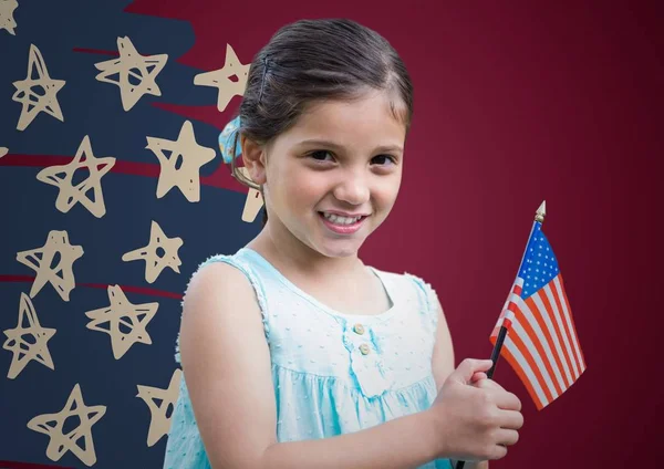 Dívka hospodářství americká vlajka — Stock fotografie