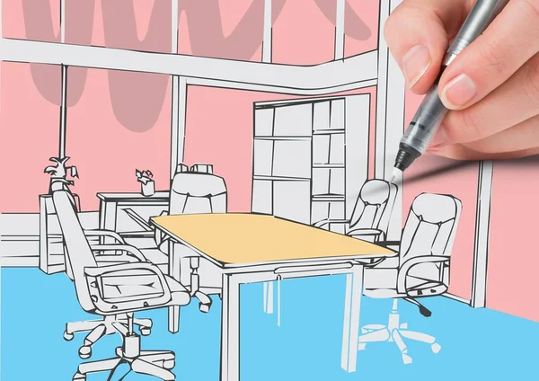 Rysowanie linii office 3D ręcznie. Kolory biały — Zdjęcie stockowe
