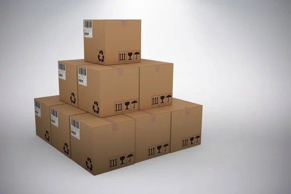 Imagem 3d composta de pilha de caixas de papelão embaladas — Fotografia de Stock