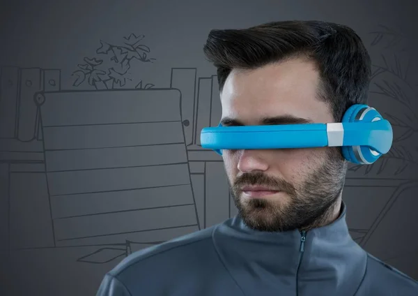 Ember a kék virtuális-valóság sisak — Stock Fotó
