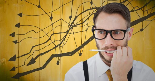 Frustrierter Geschäftsmann mit Stift im Mund — Stockfoto