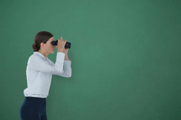 Kadın dürbün yeşil karşı aramak arka plan 3d — Stok fotoğraf