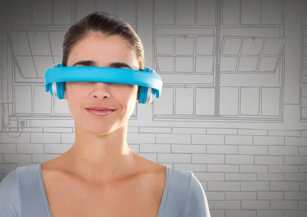 Nő a kék virtuális-valóság sisak — Stock Fotó