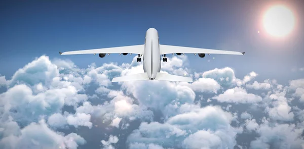Grafisk fly mod idyllisk udsigt over lys sol over cloudscape - Stock-foto