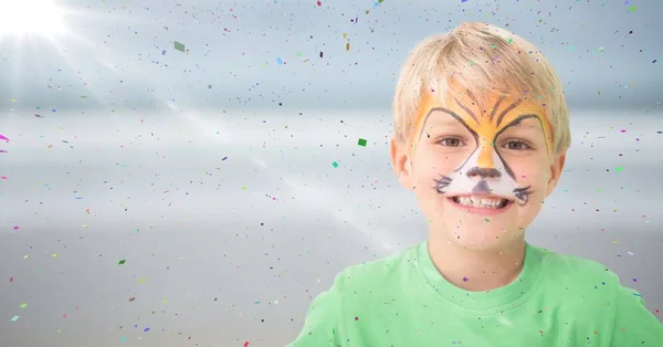 Ragazzo con faccia di tigre vernice — Foto Stock