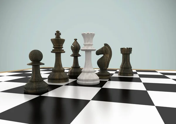 Digitales Komposit Aus Schachfiguren Vor Grauem Hintergrund — Stockfoto