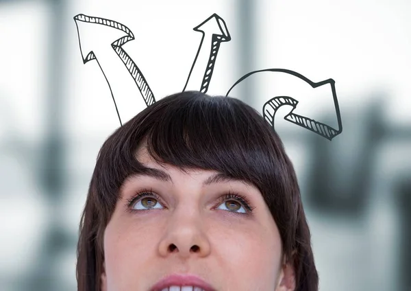 Top of woman's head and upward 3D arrows — Stock Photo, Image