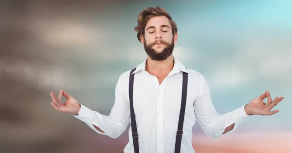 Composto digital do homem milenar meditando — Fotografia de Stock