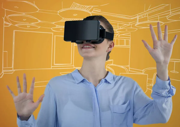 Mulher de negócios em fone de ouvido realidade virtual — Fotografia de Stock