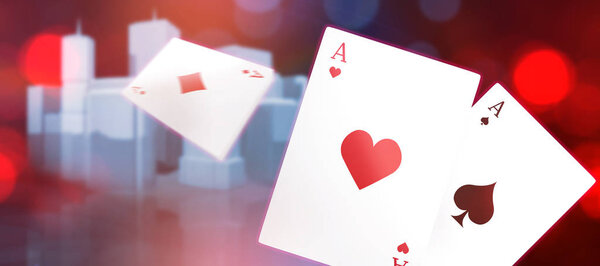ace of hearts card against three dimensional image of modern buildings