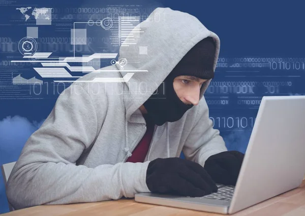 Hacker met behulp van een 3D-laptop — Stockfoto