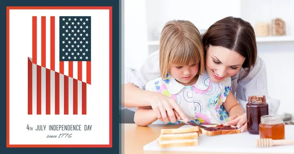 Familiedag onafhankelijkheid met Usa vlag — Stockfoto
