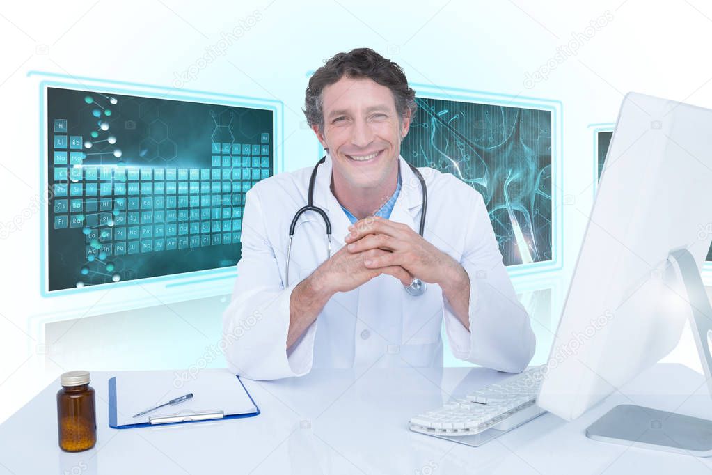 Composite 3d image of portrait of happy doctor