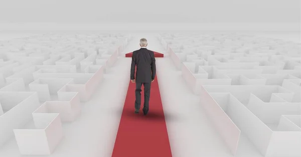 Businessman following red arrow