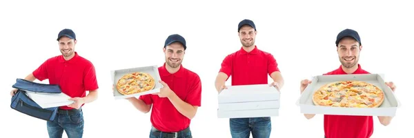 Dostawy człowiek gospodarstwa pizza — Zdjęcie stockowe