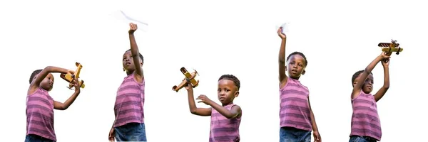 Menino brincando com avião — Fotografia de Stock