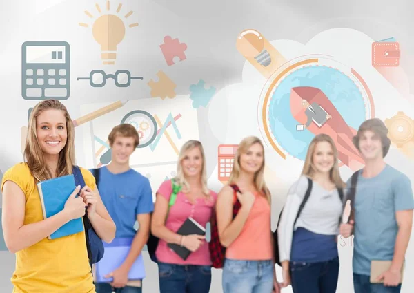 Group of students in front of business graphics — Stock Photo, Image