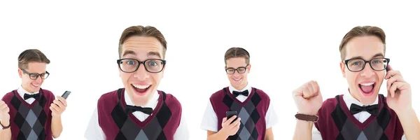 Excited nerd man collage — Stock Photo, Image