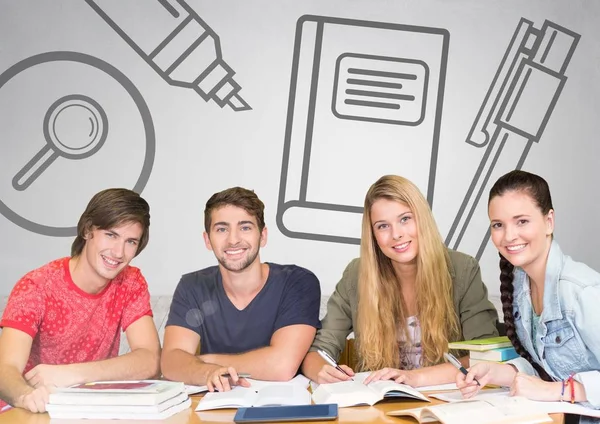 Group of people in front of research study graphics — Stock Photo, Image