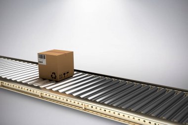 Konveyör bant üzerine karton kutu Paketli 
