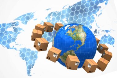 seyyare yerküre ortasında kahverengi karton kutular