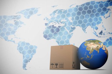 Dünya gezegeni ve kutusunun 3D görüntü