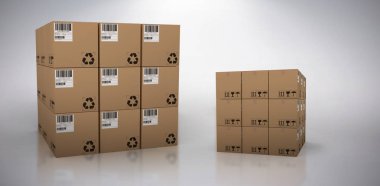 gri bir arka plana dayanır karton kutular