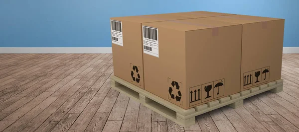 Kartonové krabice na dřevěné paletě — Stock fotografie