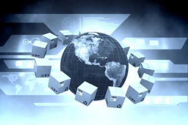 Karton kutuları Dünya gezegeni çevreleyen bir