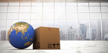 Dünya gezegeni ve kutusunun 3D görüntü 