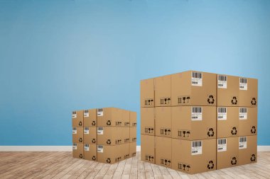 Tahta zeminde karton kutular