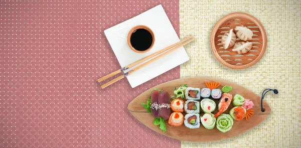 Comida japonesa diferente y palillos —  Fotos de Stock